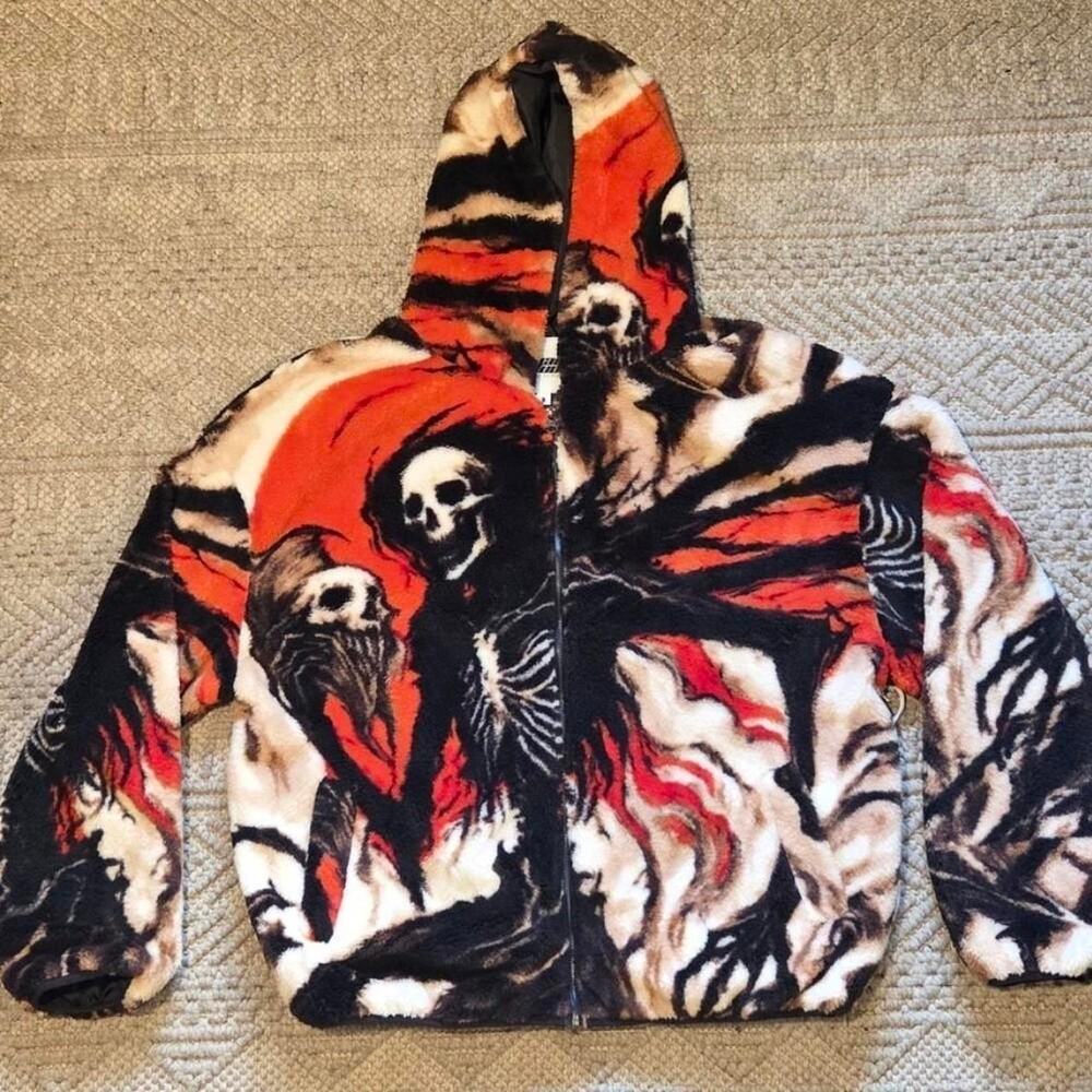Voyage Studio Skull Sherpa Zip Hoodie Size Medium NWT